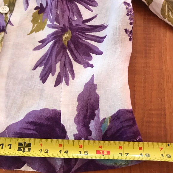 Vintage floral linen Brian Bailey button front top Size 12 - Picture 9 of 16